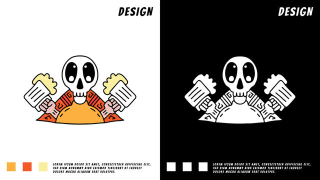 skull and beers, illustration for t-shirt, poster, sticker, or apparel merchandise. With cartoon style.