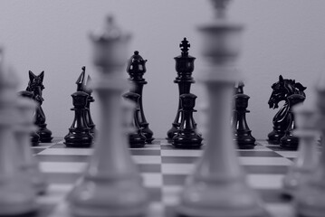 WOODEN CHESS PIECES AND BOARD IN MONOCHROMATIC THEME © Ravi Desai