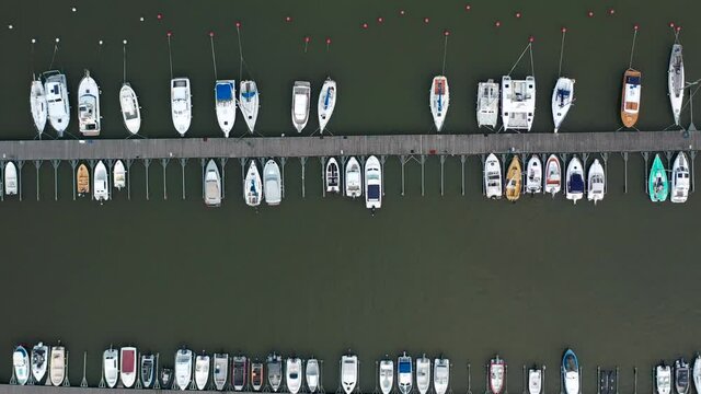 Aerial view of the biggest marina in Espoo on a sunny summer day, Finland.