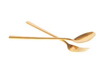 spoon fork brass gold isolated on white background