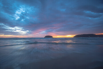 cloud moving in red sky during stunning sunset..scenery red sky with clouds moving panorama summer..stunning red sunset over the sea
