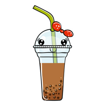 Cute bubble tea character in cartoon style. Vector illustration.