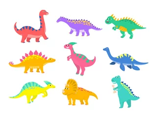 Papier Peint photo Dinosaures Ensemble de dinosaures de dessins animés colorés.