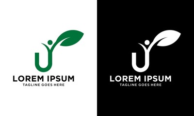 u letter with leaf people logo icon vector template