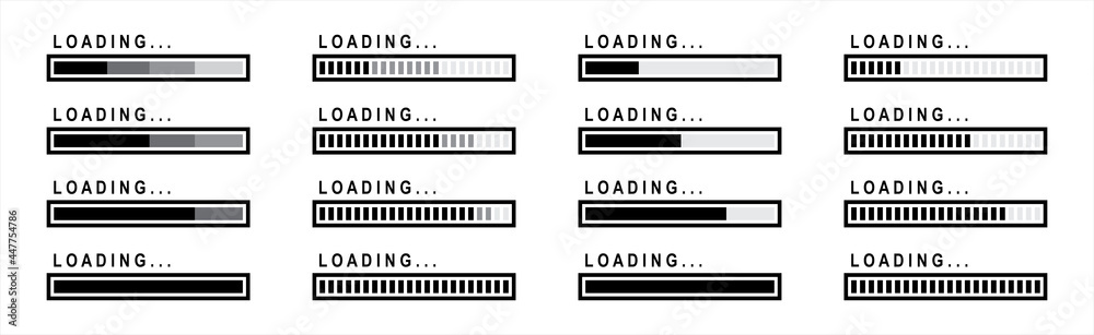 Poster loading icons set. load. load bar collection. loading icons on white background.