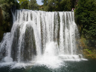 Famous waterfalls in historical town of Jajce, where the Pliva River meets the river Vrbas