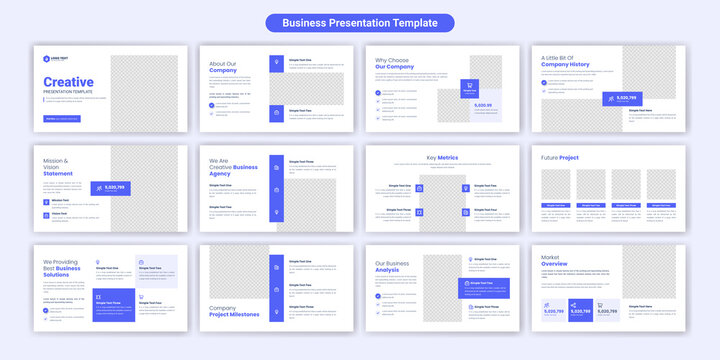 Creative business powerpoint presentation slides template design. Use for modern keynote presentation background, brochure design, website slider, landing page, annual report, company profile.