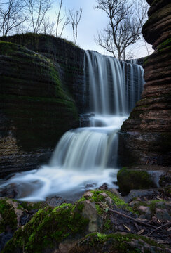 Martorpsfallet in Sweden, a waterfall on the mountain Kinnekulle.