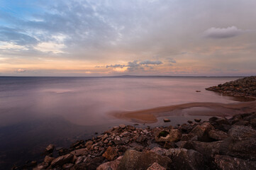 Cloudy evening with some sunlight over mount kinnekulle in Sweden