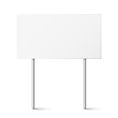 Blank board with place for text, protest sign isolated on white background. Realistic demonstration or advertising banner. Strike action cardboard placard mockup. Vector illustration.