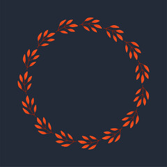 Vector wreath of autumn leaves and fruit in watercolor style. Beautiful round wreath of yellow and red leaves, acorns, berries, cones and branches. Decor for invitations, greeting cards, posters.