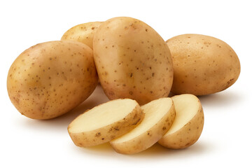Young potato tubers isolated on white background.