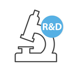 R&D (Research and development) acronym and microscope icon- vector illustration