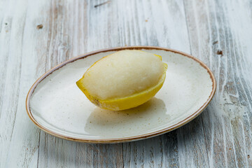 lemon sorbet in lemon fruit