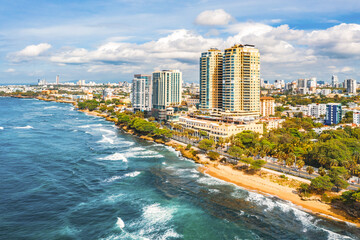 Aerial view of Malecon Center on the coast of Santo Domingo, Dominican Republic