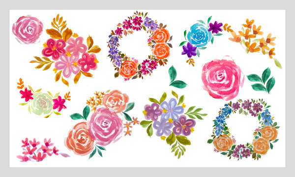 13 Watercolor Floral Hand Painted vector- editable 