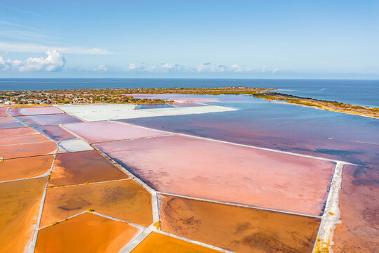 Aerial view of salt mines with colorful patterns, Bani, Dominican Republic
