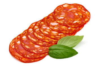 Spanish chorizo salami sausage, isolated on white background. High resolution image.