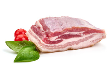Raw pork brisket, isolated on white background. High resolution image.