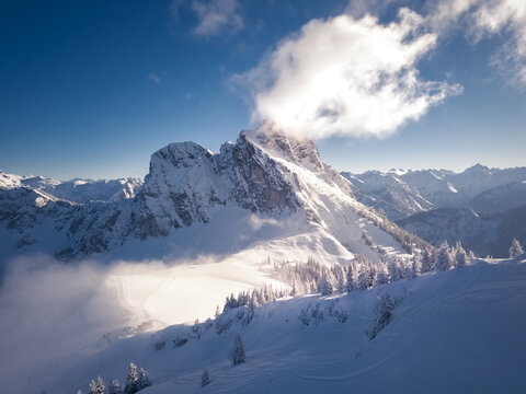 Aerial View of Brentenjoch, Austria, in Winter