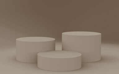 Abstract 3d brown color cylinder podium minimal studio background.