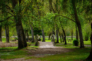 Parque de la Candamia, city of Leon Spain, garden leisure and sports area on the bank of the Torio river