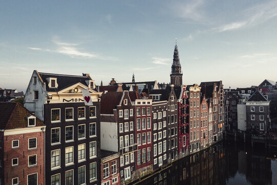 Aerial view of The Damrak, Amsterdam, The Netherlands.