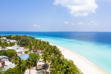 Panoramic aerial view of Utheemu, Maldives, Laccadive Sea.