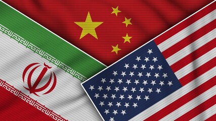 China United States of America Iran Flags Together Fabric Texture Effect Illustration © MotionCenter