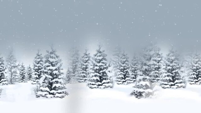 Snow background animation with the Tree animated snowfall, snowman, half moon, and blue sky background. Winter background animation. Animated winter - Snowfall Holidays Background