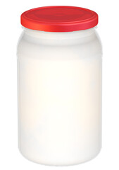 Closed glass jar filled with white liquid. Isolated. 3D Illustration
