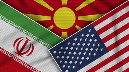 Macedonia United States of America Iran Flags Together Fabric Texture Effect Illustration