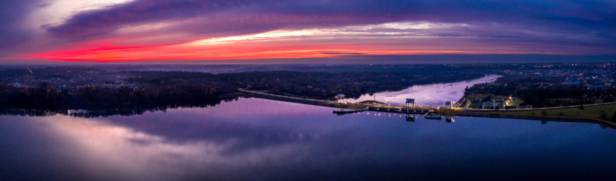Aerial view of Kaunas Algirdas Brazauskas' Hydroelectric Power Plant, Lithuania.