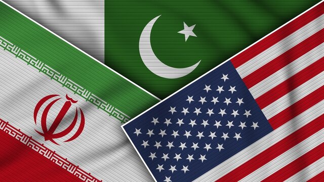 Pakistan United States of America Iran Flags Together Fabric Texture Effect Illustration