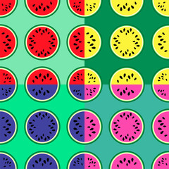 Square pattern of multicolored watermelons