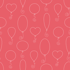 Seamless vector pattern with various hand drawn air balloons. Cute background with party or celebration event line elements. For wrapping paper, greeting card, gift, fabric, wallpaper, textile, print.