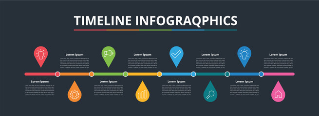 Timeline infographic Abstract business rounded infographic template with 8 options. Colorful diagram, timeline and schedule isolated on light background Vector abstract element timeline infographics.