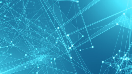 Abstract blue green polygon tech network with connect technology background. Abstract dots and lines texture background. 3d rendering.
