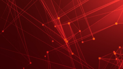 Abstract red polygon tech network with connect technology background. Abstract dots and lines texture background. 3d rendering.