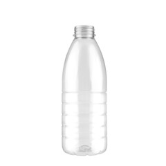 Isolated image of an empty bottle without a lid on a white background.