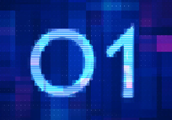 01 binary computer code on the  screen on monitor computer technology with blue background. Abstract digital future design concept.