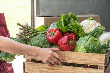 Delivery fresh products to the house from organic farming. Farm vegetables in the box are collected...