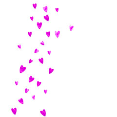 Heart frame for Valentines day with pink glitter. February 14th day. Vector confetti for heart frame template. Grunge hand drawn texture. Love theme for poster, gift certificate, banner.