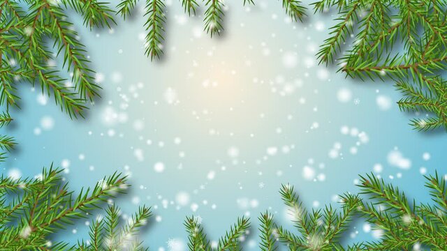 Beautiful Winter holiday season Christmas tree in winter Day night. Falling snow magic forest theam. New year and Christmas 2022, 2023. 4k background Animation. winter, snowflake, festive, snowflakes,