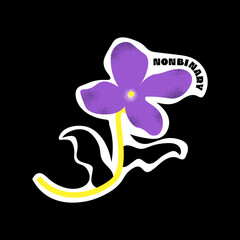 LGBTQIA Sticker. Violet Flower with Nonbinary Title. Vector illustration