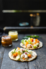 tacos vegetable stuffed flatbread doner kebab pita meal snack on the table copy space food background rustic. top view keto or paleo diet veggie vegan or vegetarian food