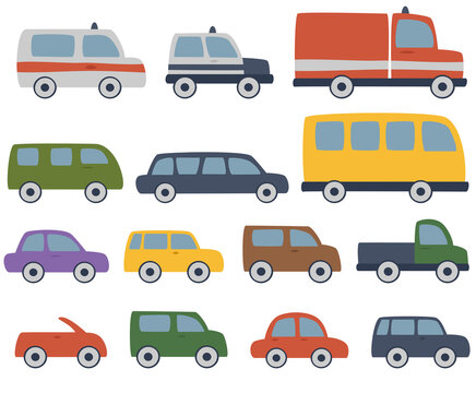 Set of symbolic cars in flat style