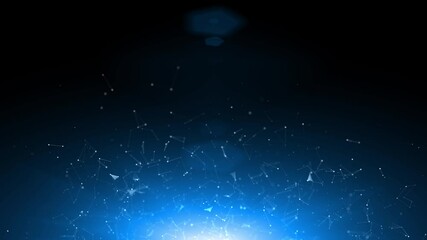 Loop features animated technology based shapes, connected white lines and blurry dots on a blue background. - Powered by Adobe