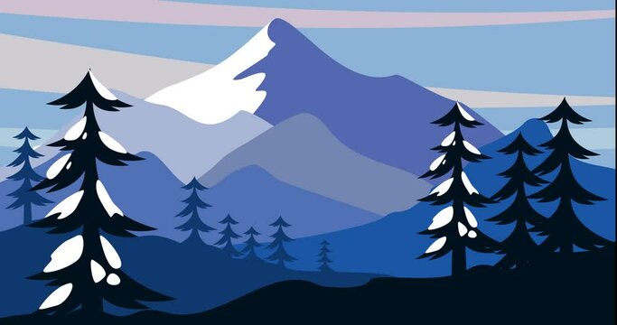 panorama mountain snow tree vector painting background animation