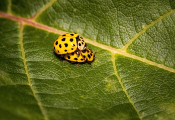 yellow ladybugs on a leaf